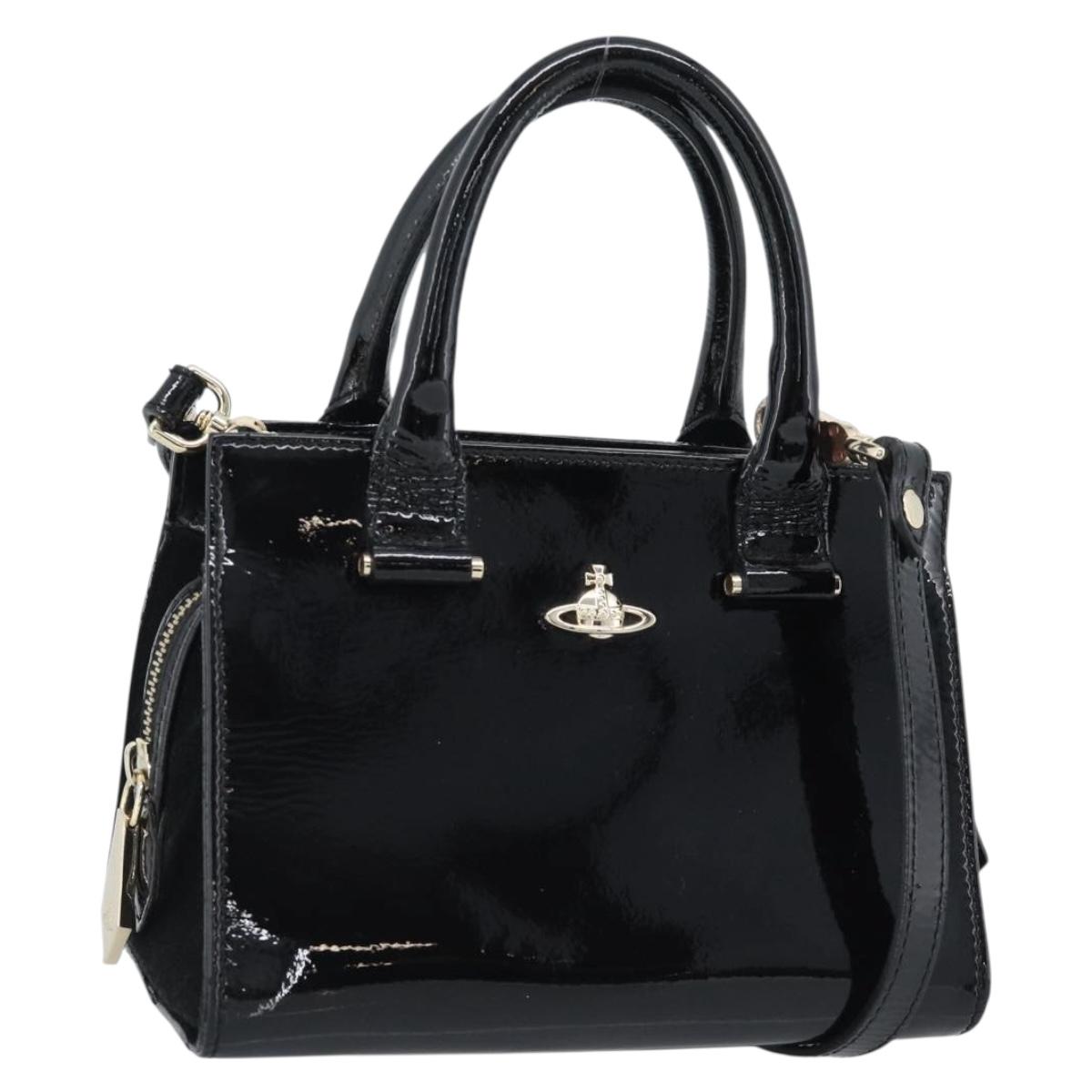 Vivienne Westwood Patent Hand Bag 2way Black Gold Tone Auth 192886A