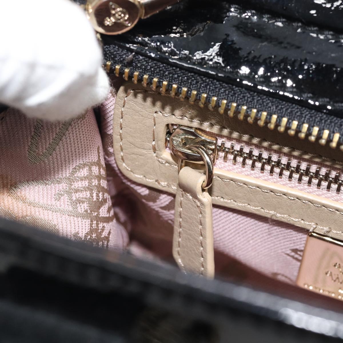 Vivienne Westwood Patent Hand Bag 2way Black Gold Tone Auth 192886A
