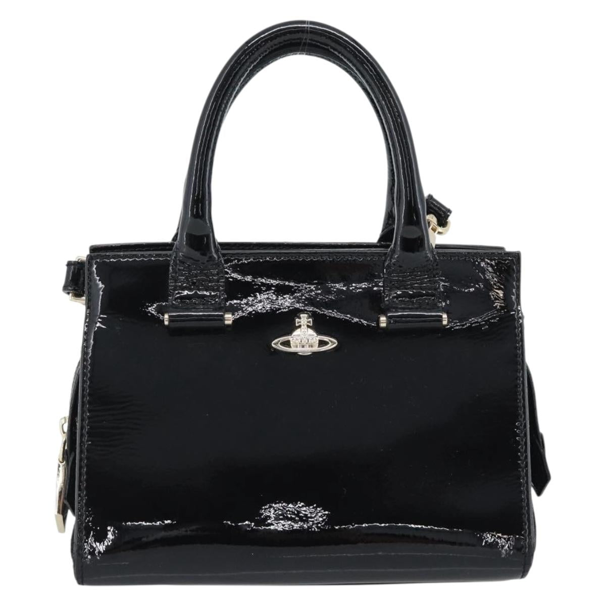 Vivienne Westwood Patent Hand Bag 2way Black Gold Tone Auth 192886A