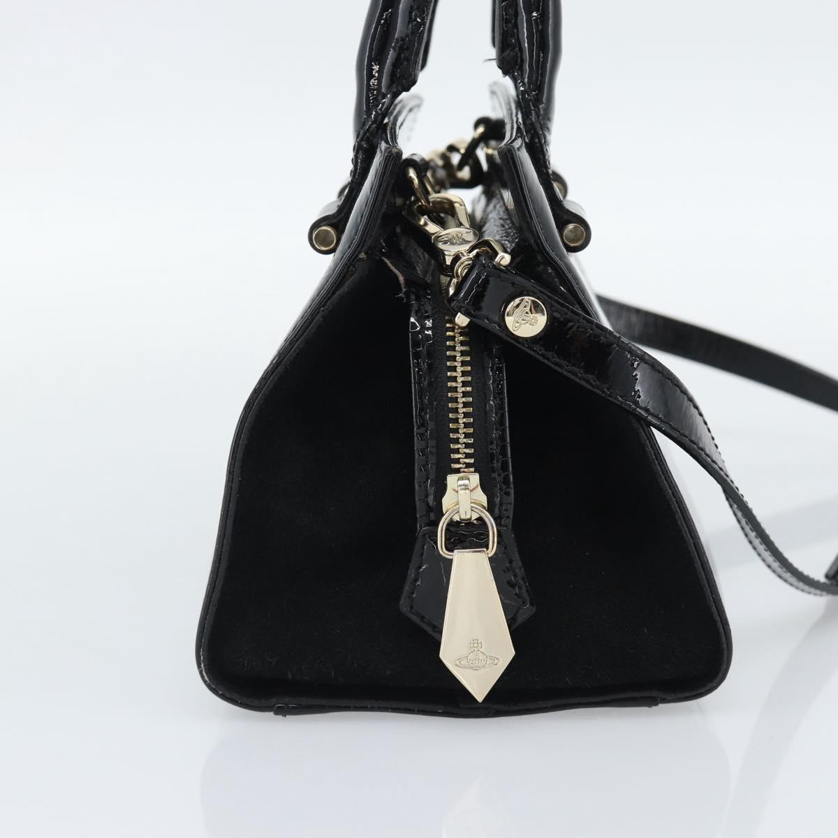 Vivienne Westwood Patent Hand Bag 2way Black Gold Tone Auth 192886A