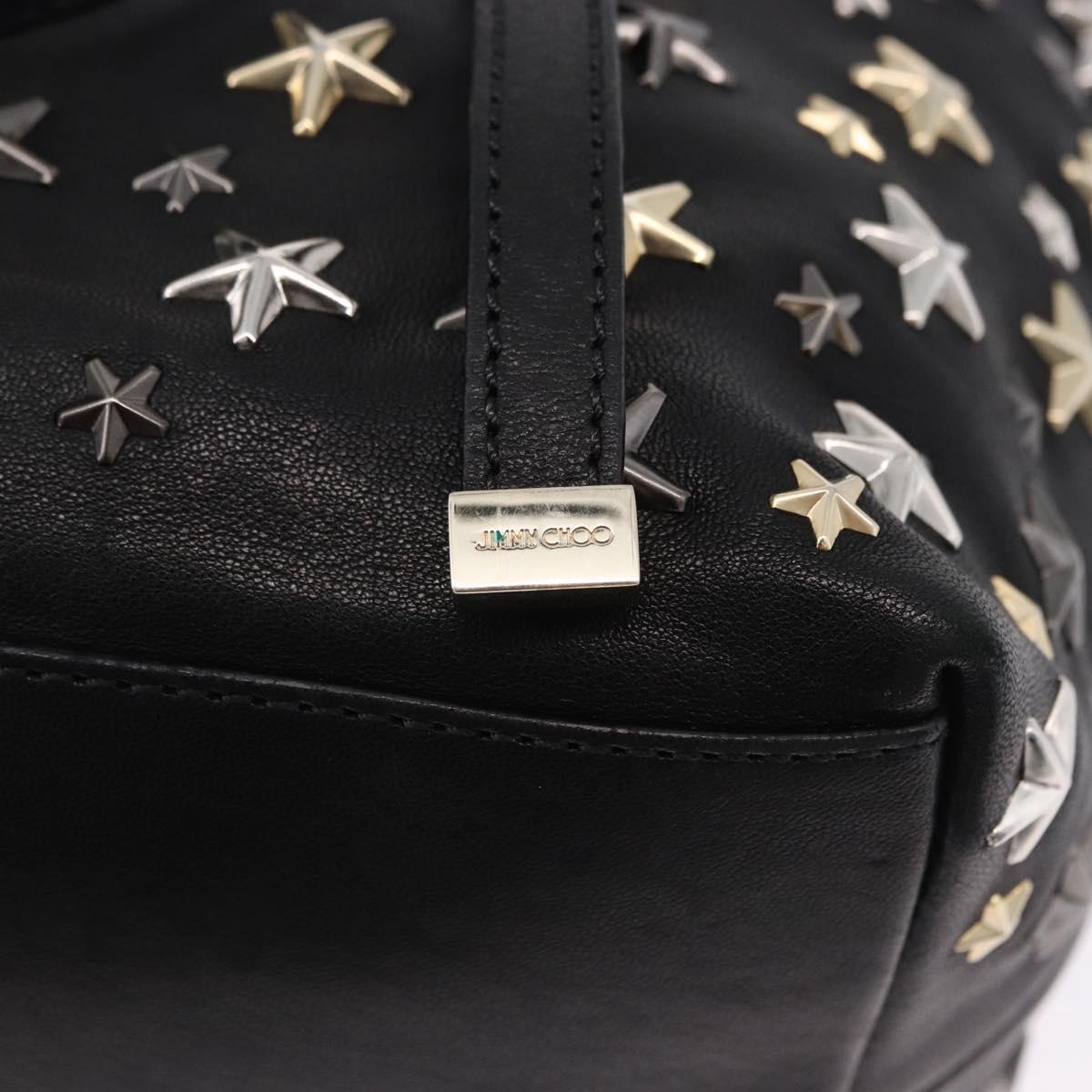 Jimmy Choo Hand Bag Leather Black Gold Tone Auth 192887A