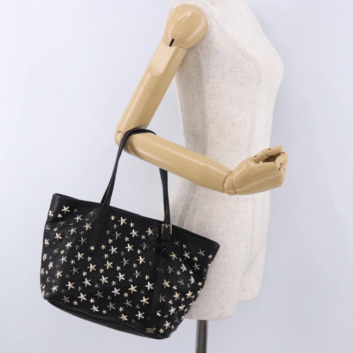 Jimmy Choo Hand Bag Leather Black Gold Tone Auth 192887A