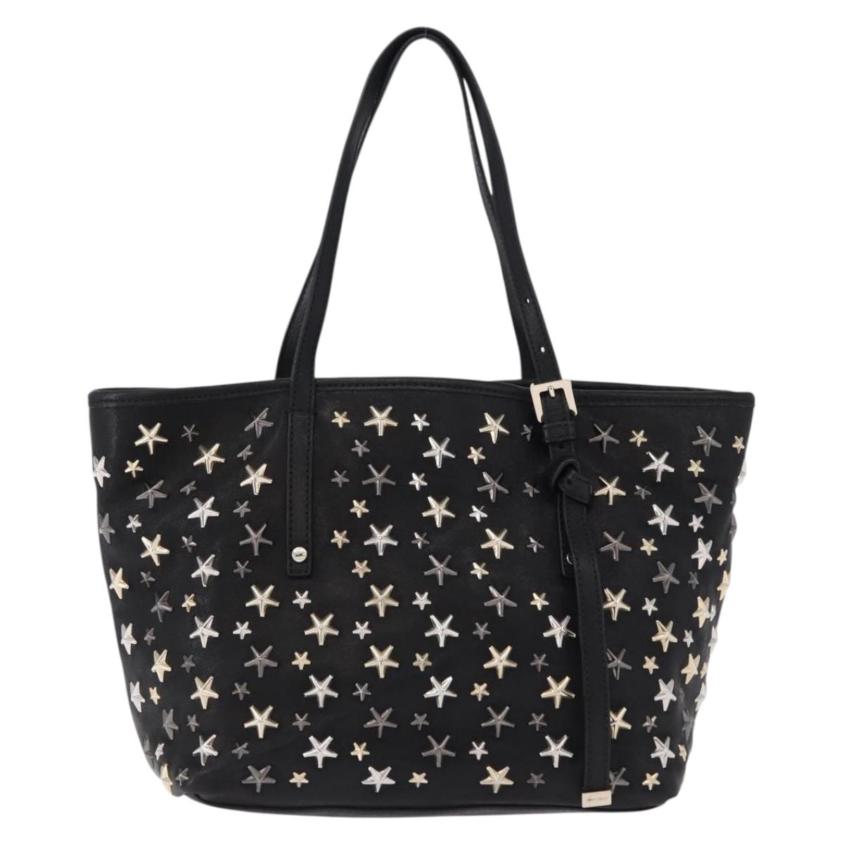 Jimmy Choo Hand Bag Leather Black Gold Tone Auth 192887A