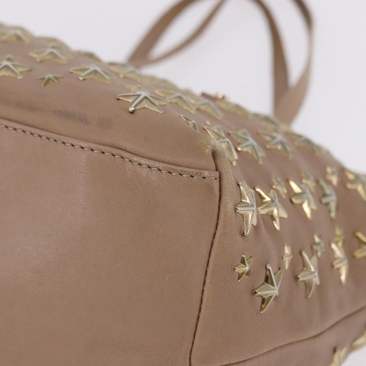Jimmy Choo Hand Bag Leather Beige Gold Tone Auth 192888