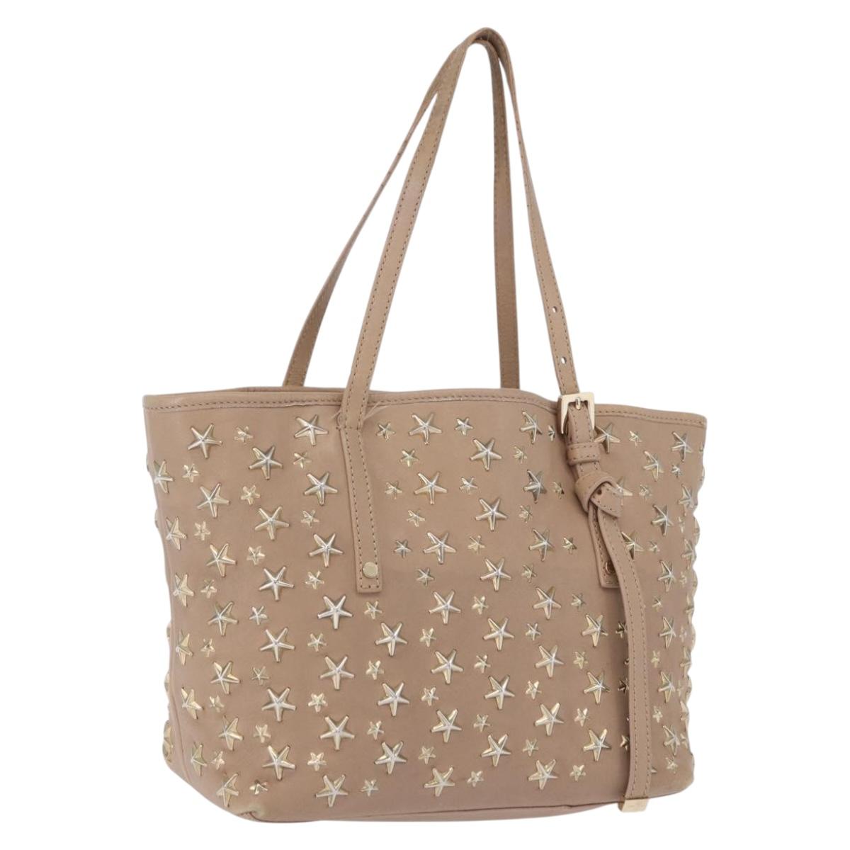 Jimmy Choo Hand Bag Leather Beige Gold Tone Auth 192888