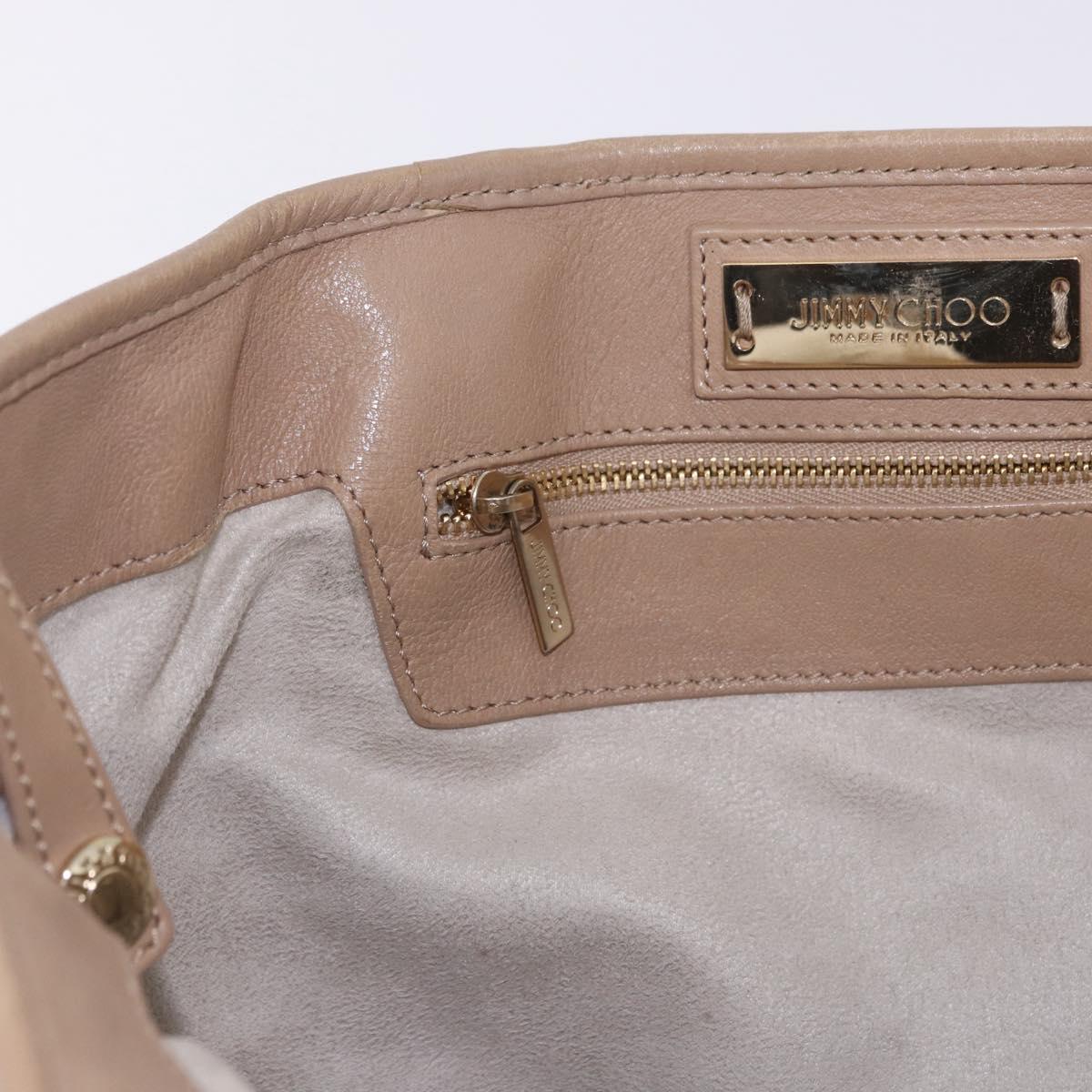 Jimmy Choo Hand Bag Leather Beige Gold Tone Auth 192888