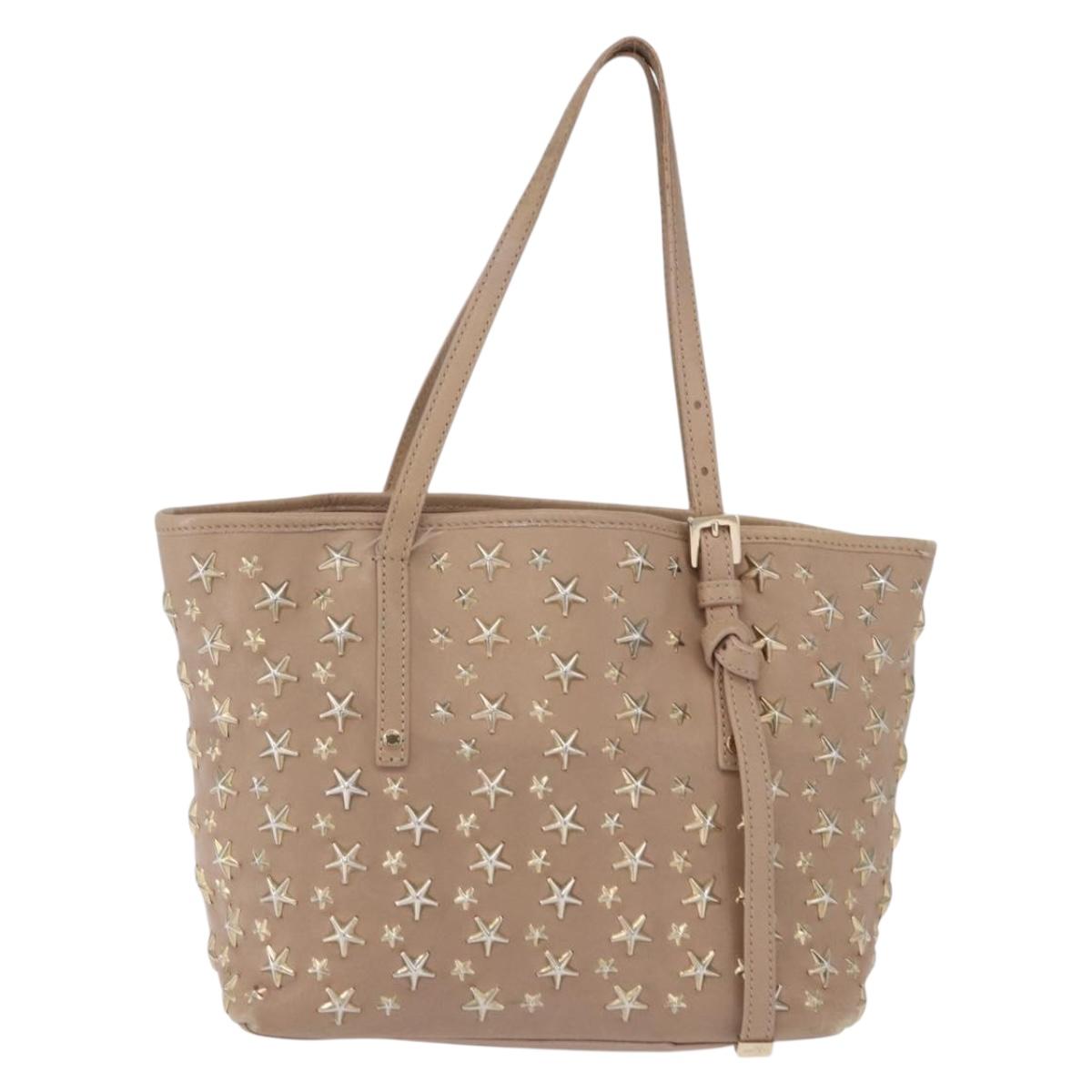 Jimmy Choo Hand Bag Leather Beige Gold Tone Auth 192888
