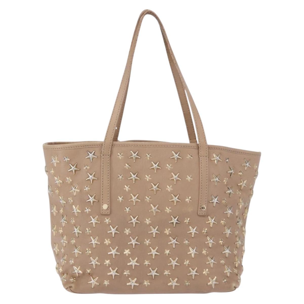 Jimmy Choo Hand Bag Leather Beige Gold Tone Auth 192888