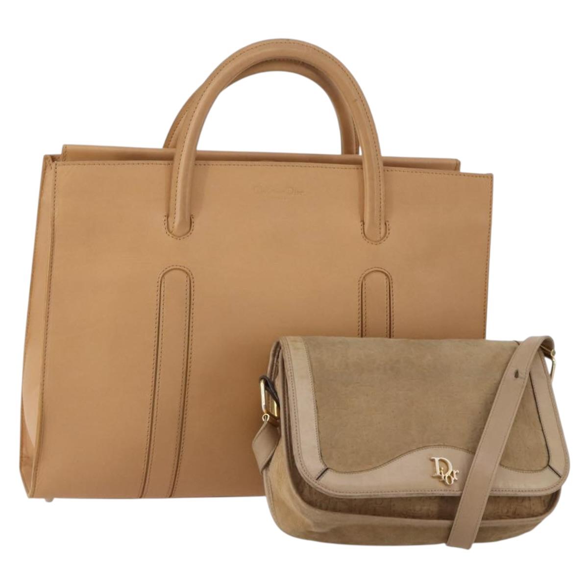 Christian Dior Shoulder Hand Bag Leather Suede 2 Set Beige Auth 192891