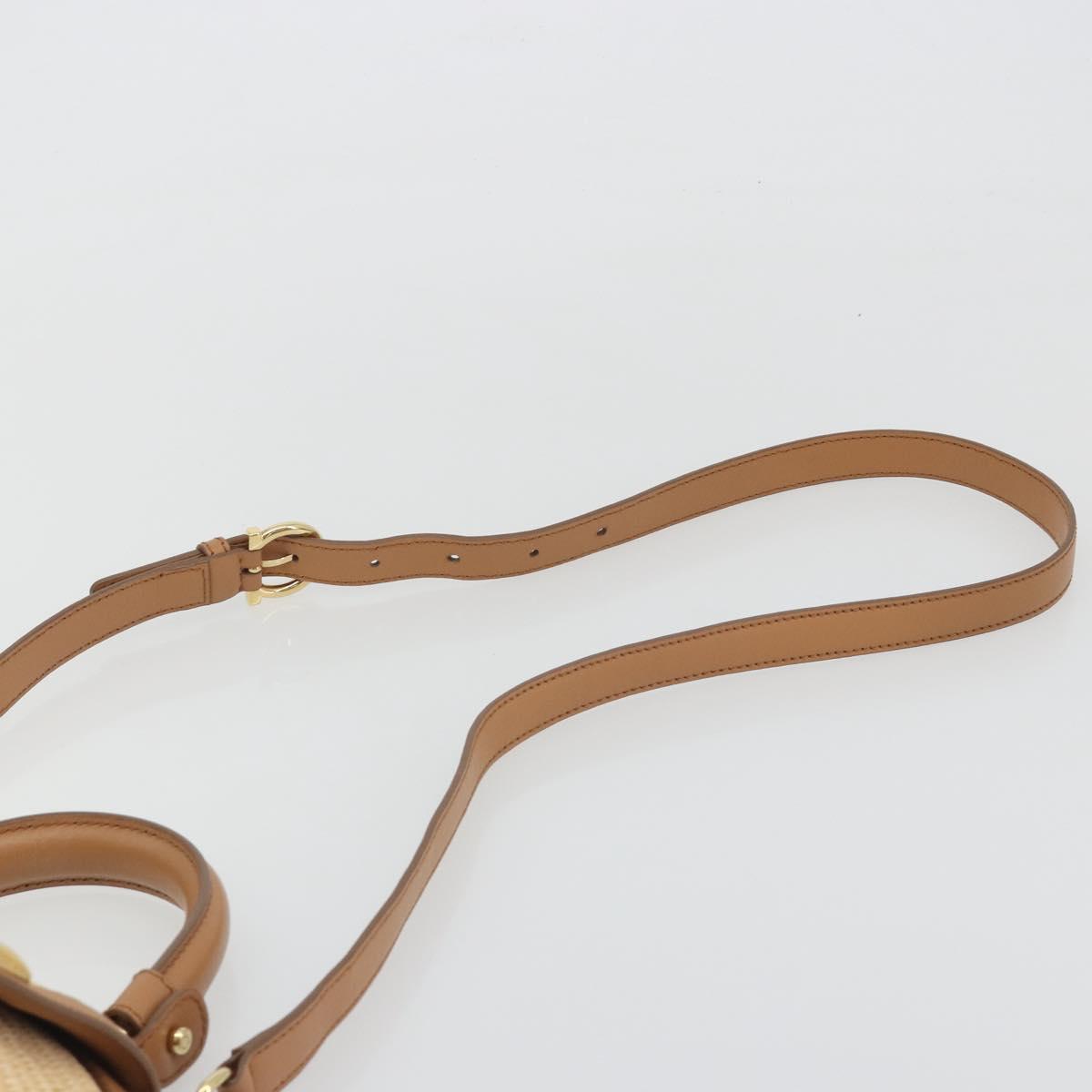 Salvatore Ferragamo Gancini Hand Bag Straw 2way Beige Gold Auth 192906V