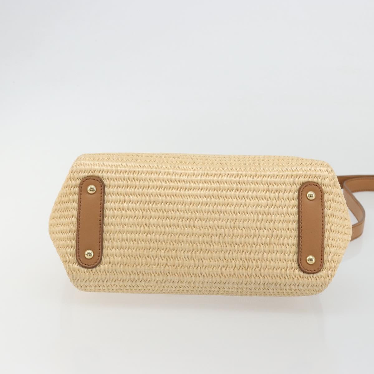 Salvatore Ferragamo Gancini Hand Bag Straw 2way Beige Gold Auth 192906V