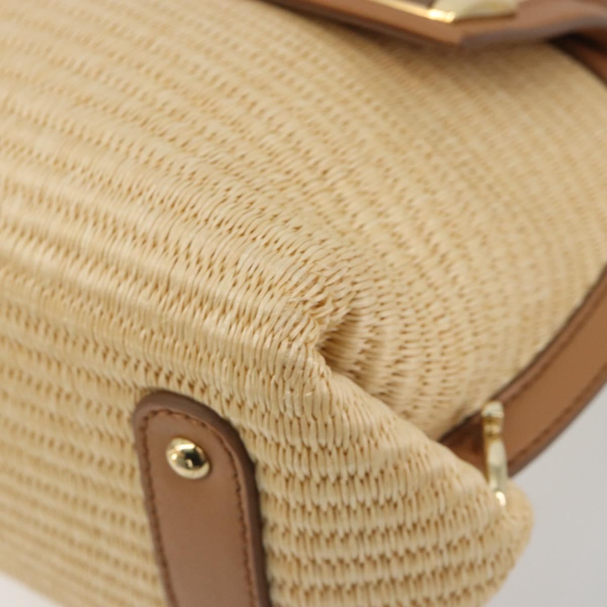 Salvatore Ferragamo Gancini Hand Bag Straw 2way Beige Gold Auth 192906V