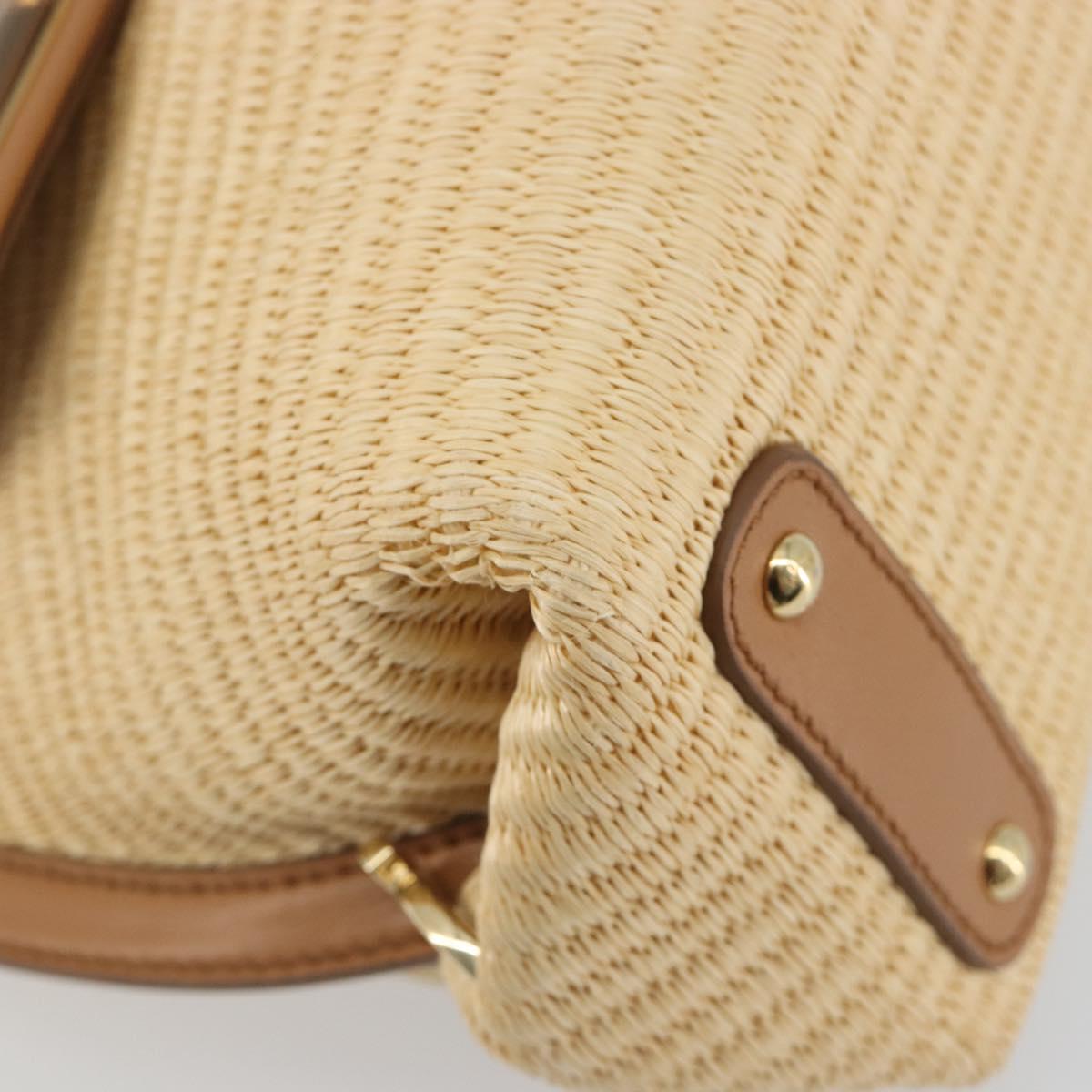 Salvatore Ferragamo Gancini Hand Bag Straw 2way Beige Gold Auth 192906V