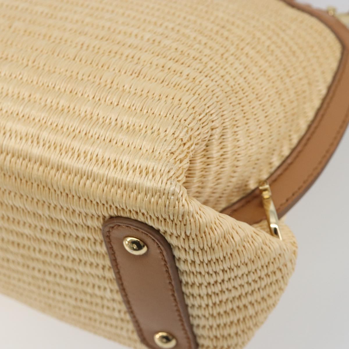 Salvatore Ferragamo Gancini Hand Bag Straw 2way Beige Gold Auth 192906V