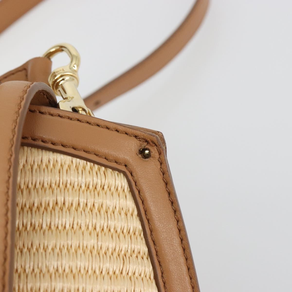 Salvatore Ferragamo Gancini Hand Bag Straw 2way Beige Gold Auth 192906V