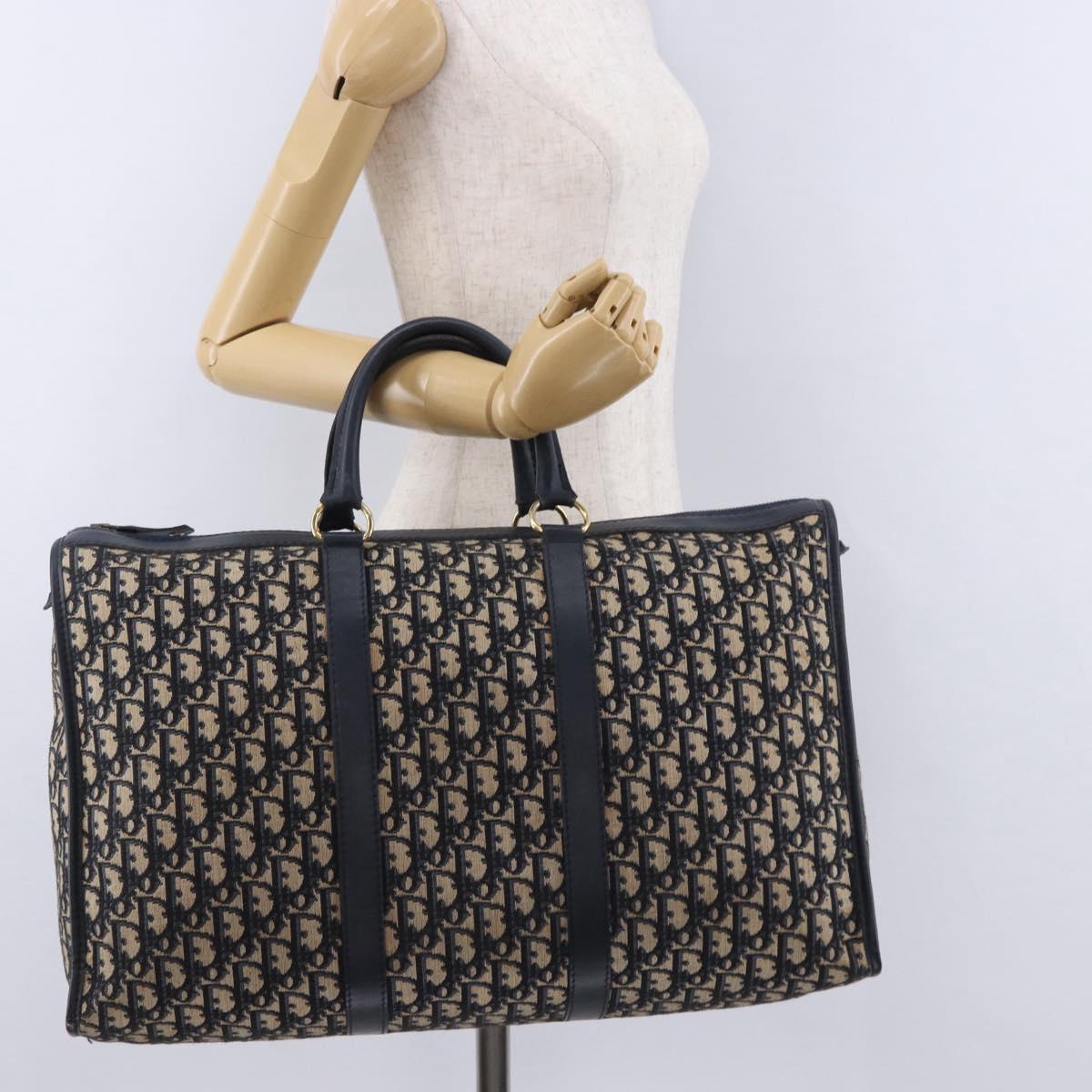 Christian Dior Trotter Canvas Hand Bag Navy Gold Tone Auth 192908