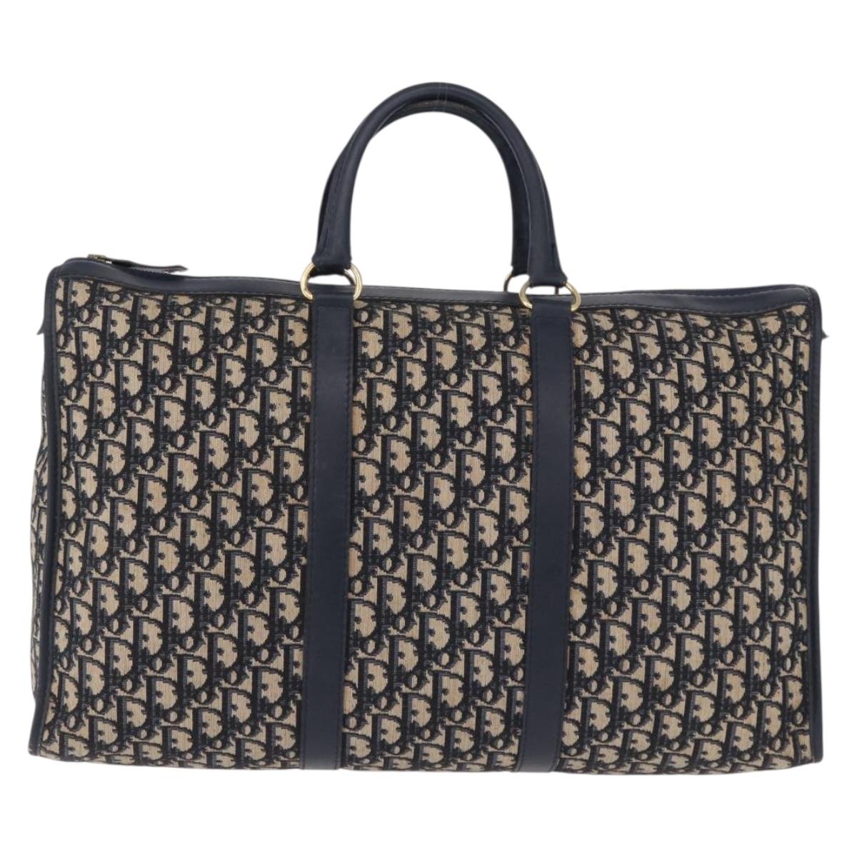 Christian Dior Trotter Canvas Hand Bag Navy Gold Tone Auth 192908
