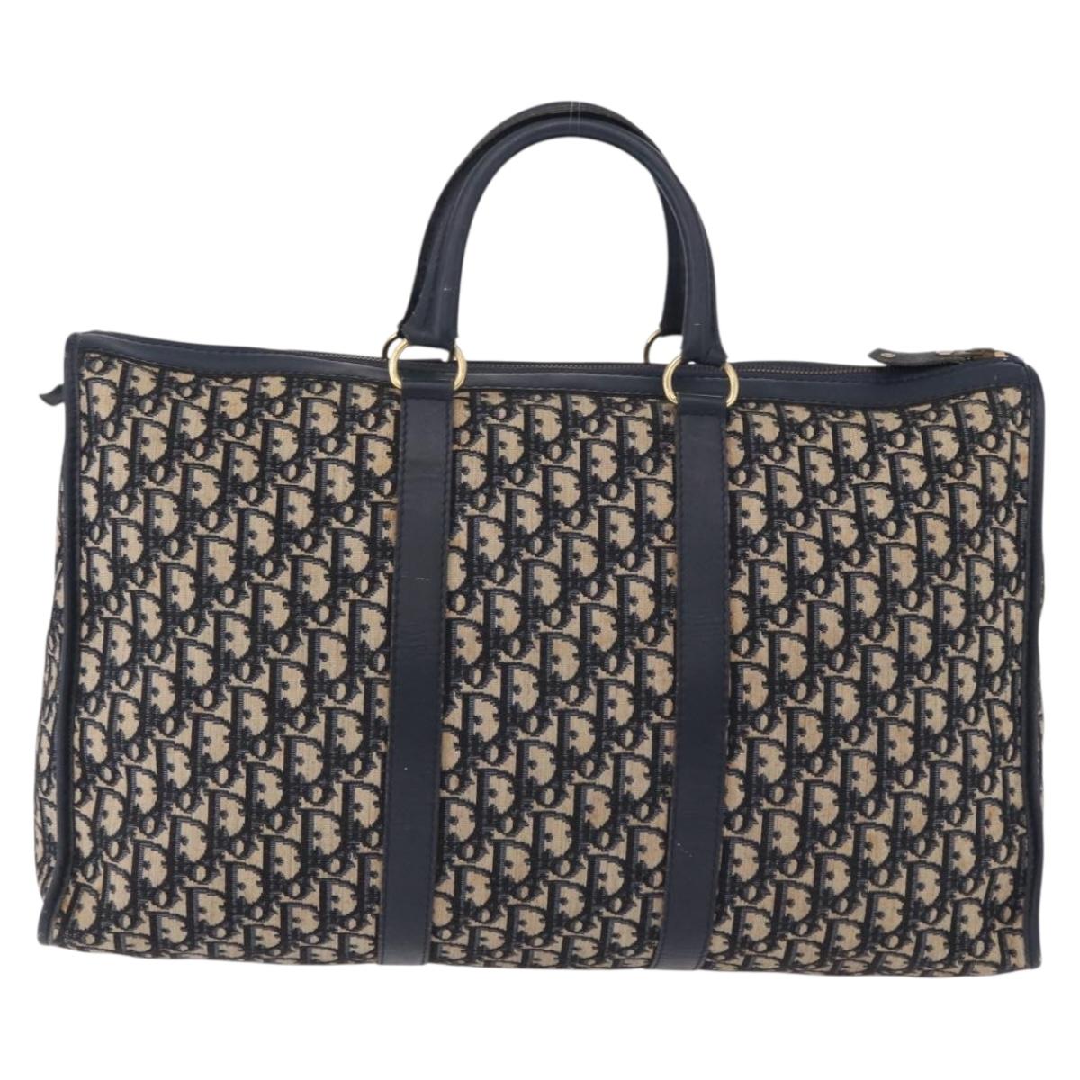 Christian Dior Trotter Canvas Hand Bag Navy Gold Tone Auth 192908