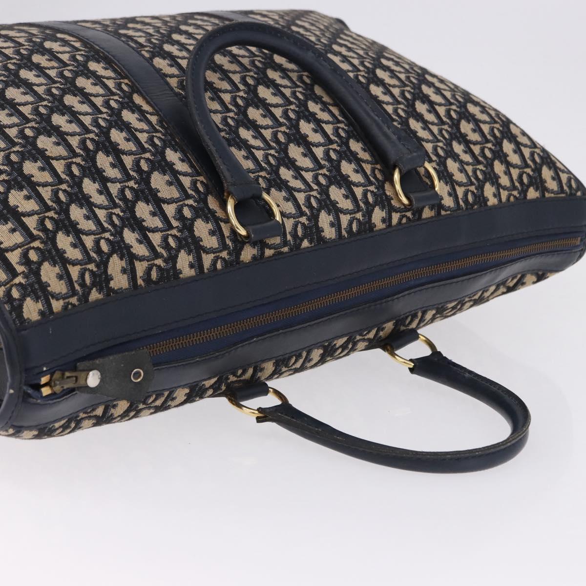 Christian Dior Trotter Canvas Hand Bag Navy Gold Tone Auth 192908