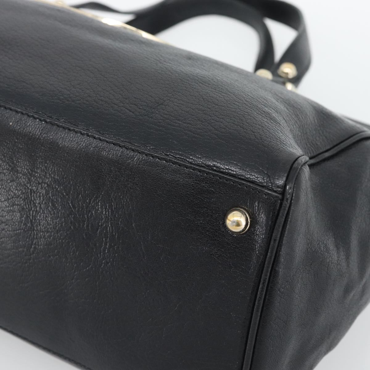 GUCCI Interlocking G Hand Bag Leather Black Gold Tone 131445 Auth 192909