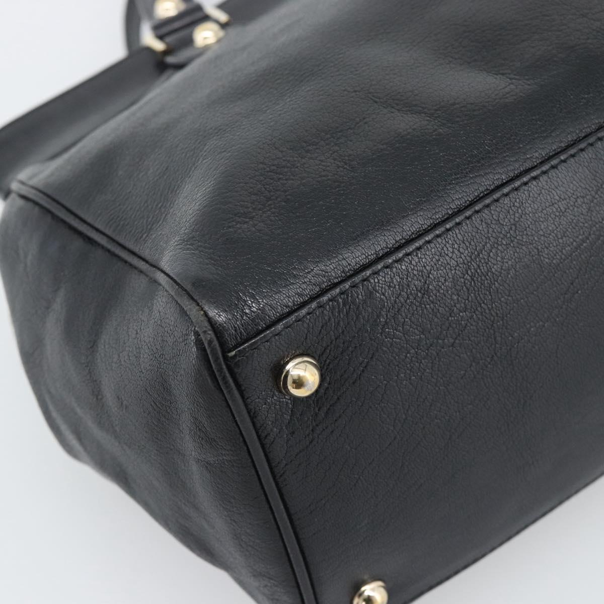 GUCCI Interlocking G Hand Bag Leather Black Gold Tone 131445 Auth 192909