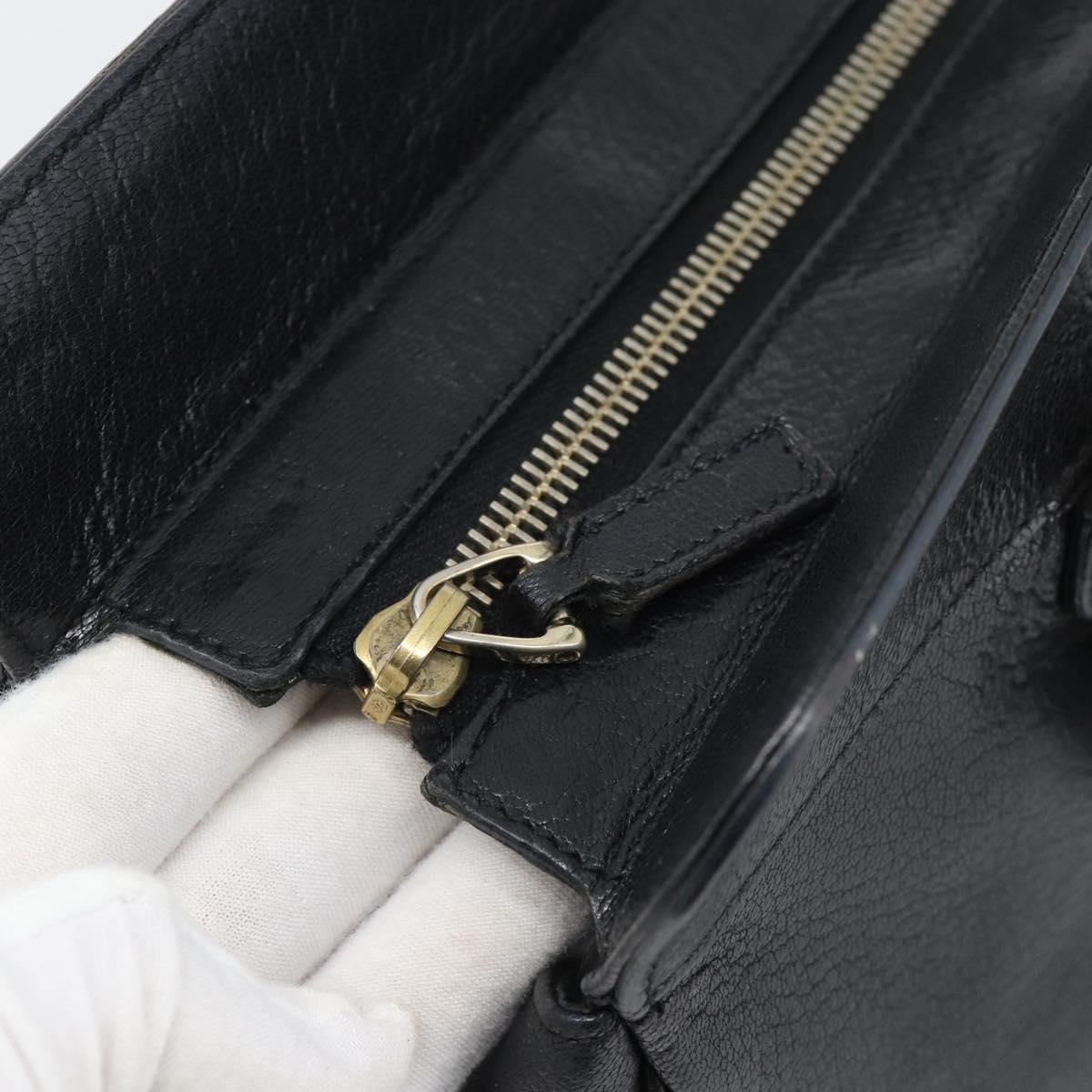 GUCCI Interlocking G Hand Bag Leather Black Gold Tone 131445 Auth 192909