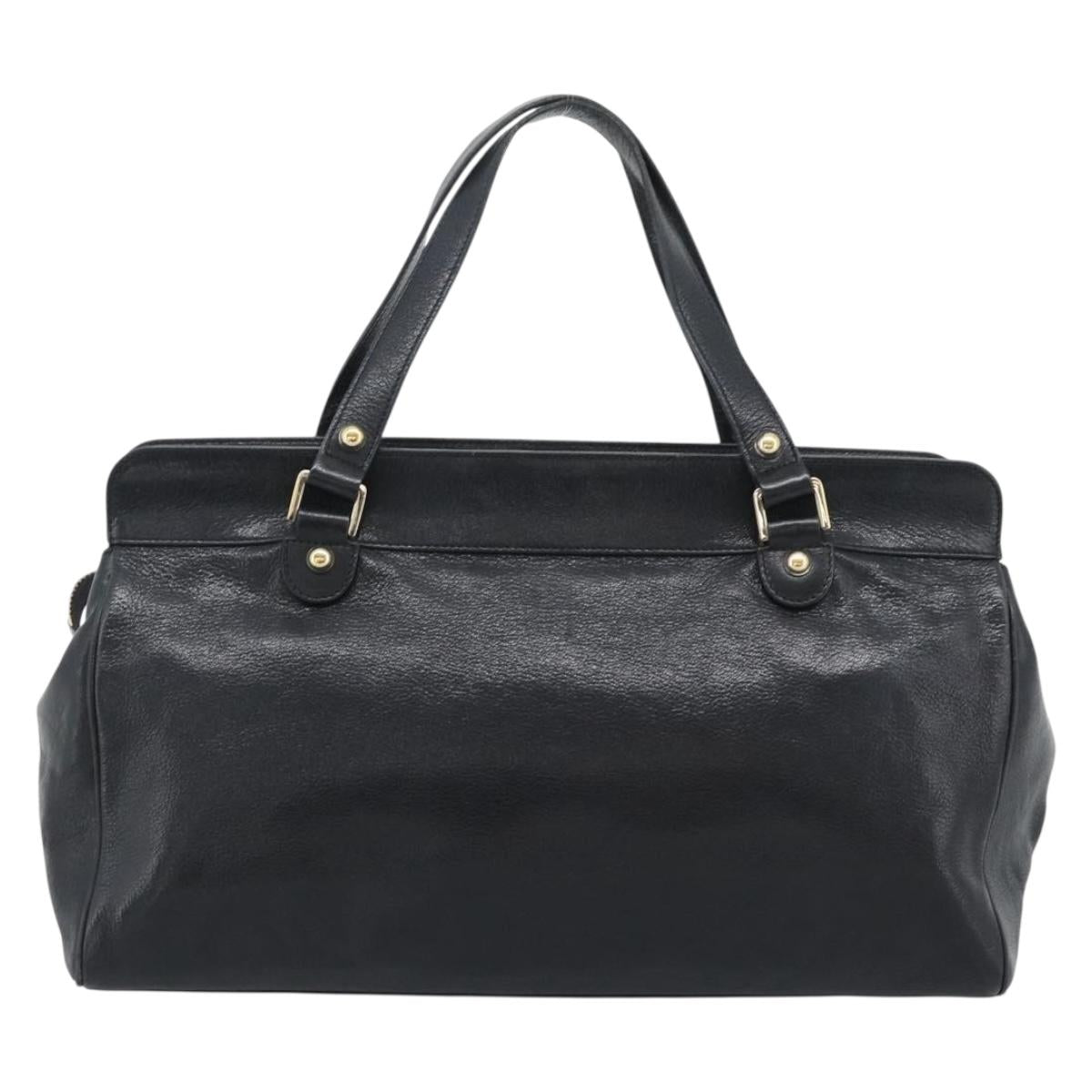 GUCCI Interlocking G Hand Bag Leather Black Gold Tone 131445 Auth 192909