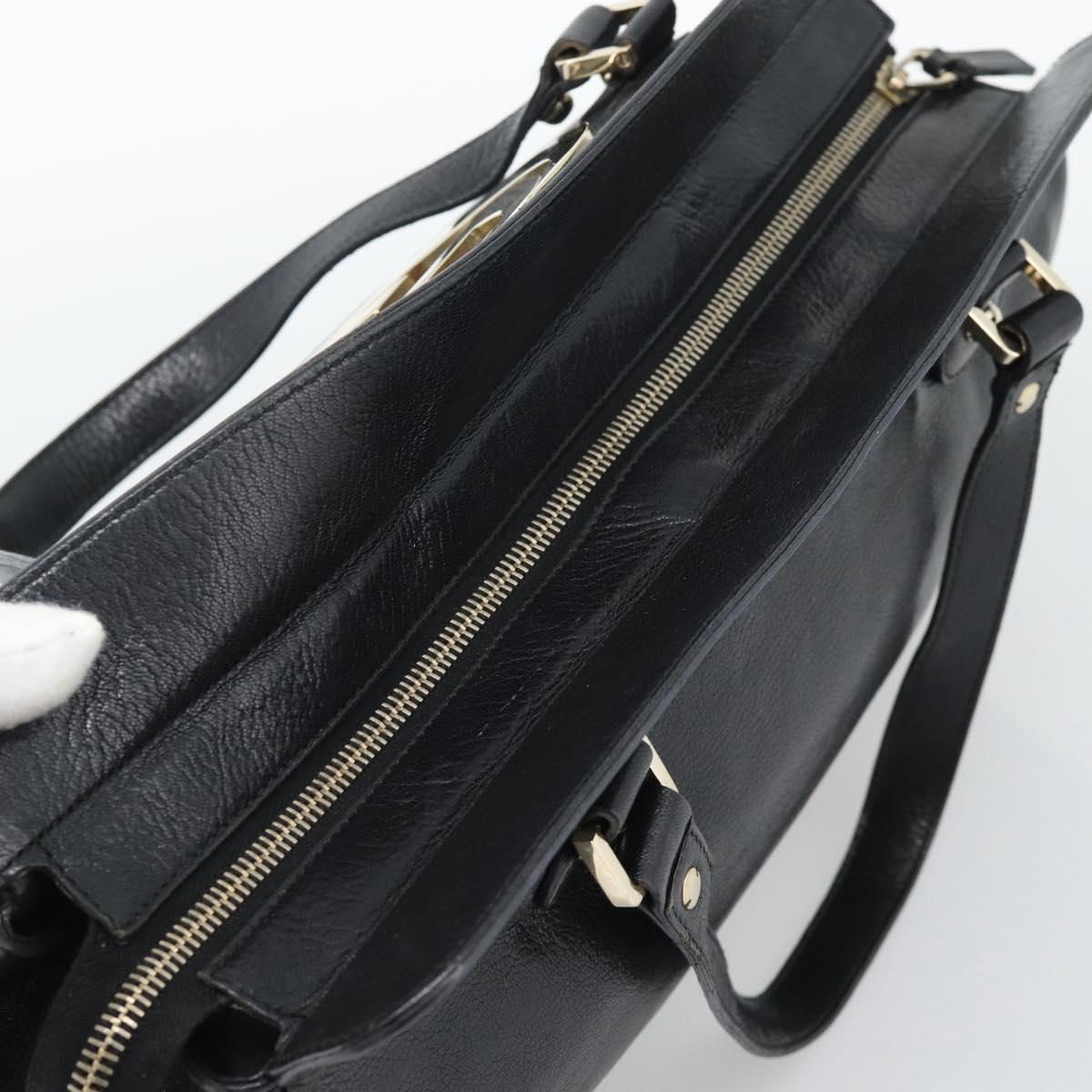 GUCCI Interlocking G Hand Bag Leather Black Gold Tone 131445 Auth 192909