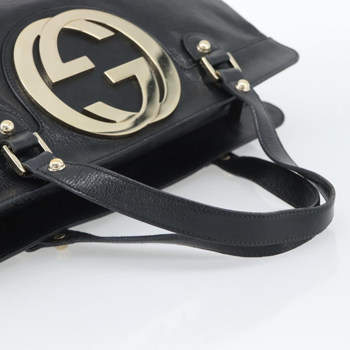 GUCCI Interlocking G Hand Bag Leather Black Gold Tone 131445 Auth 192909