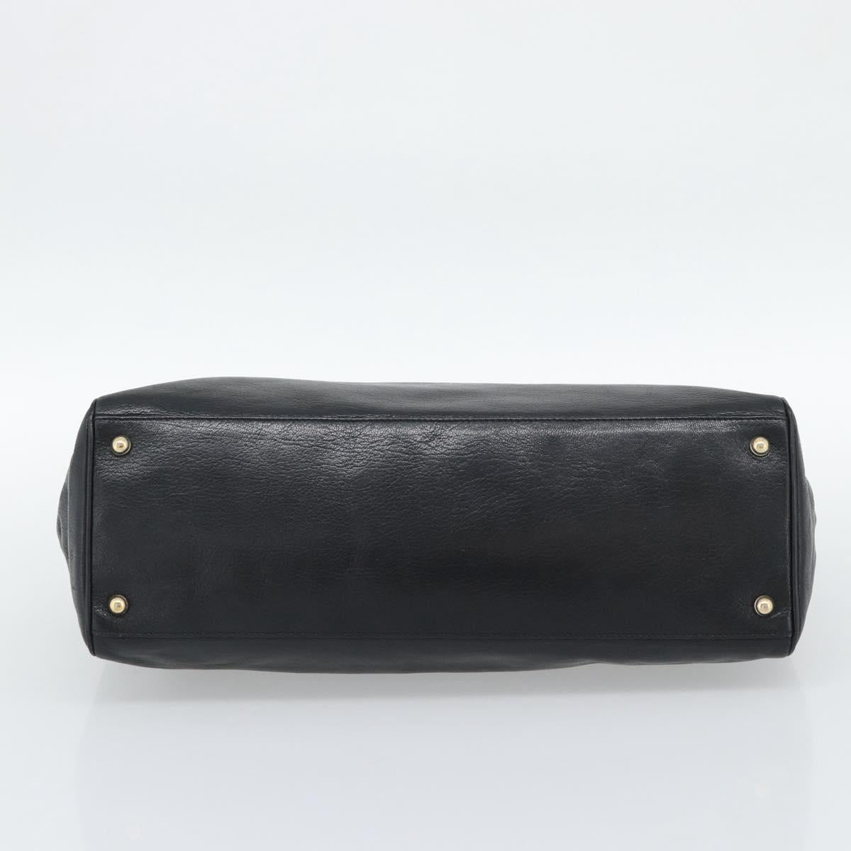 GUCCI Interlocking G Hand Bag Leather Black Gold Tone 131445 Auth 192909