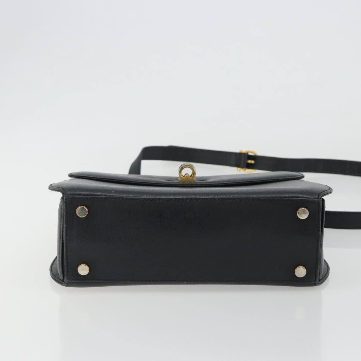 Salvatore Ferragamo Gancini Hand Bag Leather 2way Black Gold Tone Auth 192915