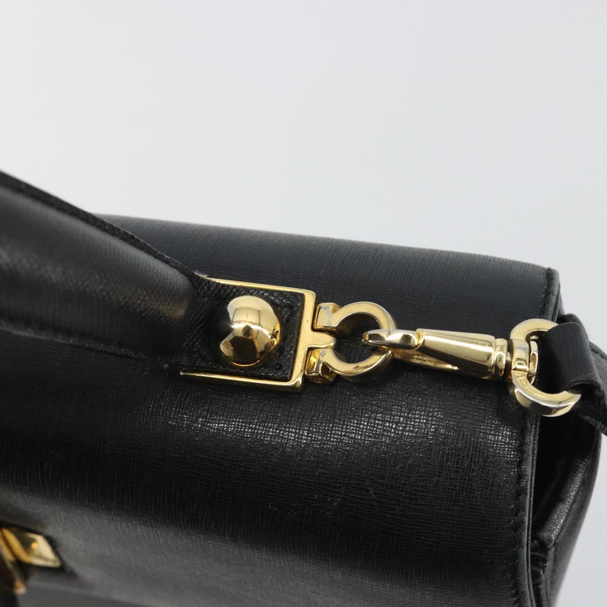 Salvatore Ferragamo Gancini Hand Bag Leather 2way Black Gold Tone Auth 192915