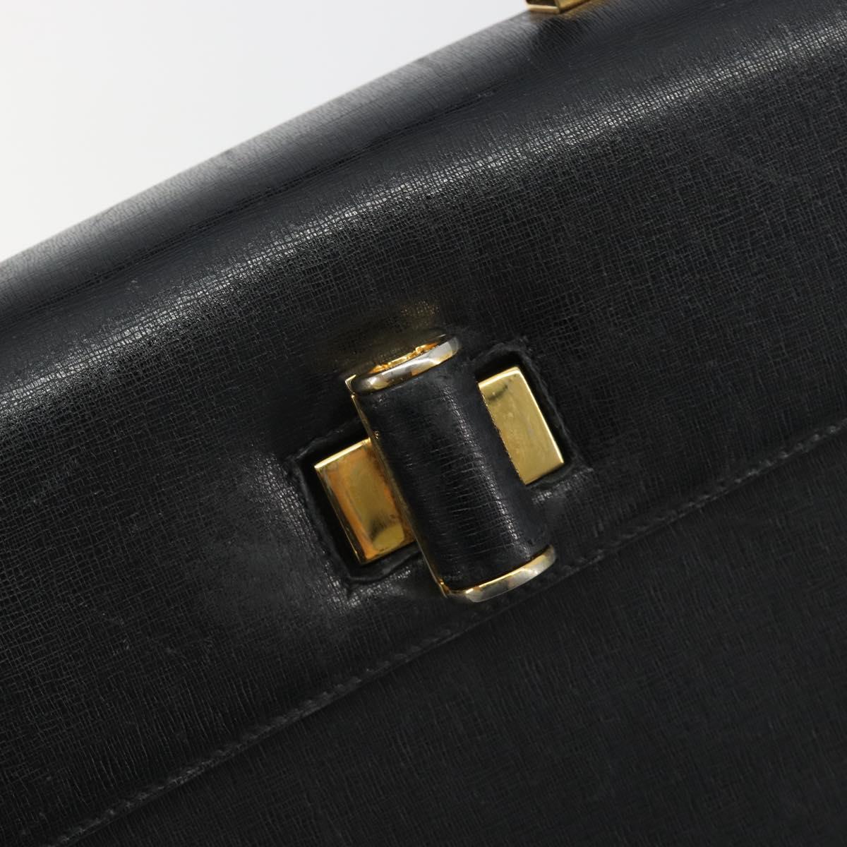 Salvatore Ferragamo Gancini Hand Bag Leather 2way Black Gold Tone Auth 192915