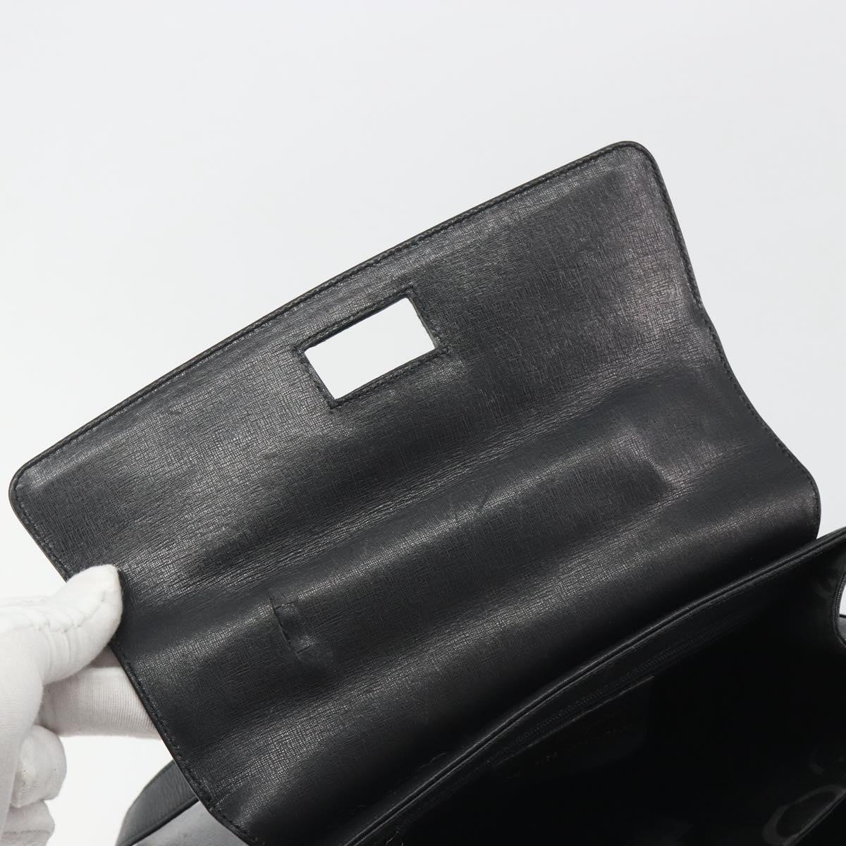 Salvatore Ferragamo Gancini Hand Bag Leather 2way Black Gold Tone Auth 192915