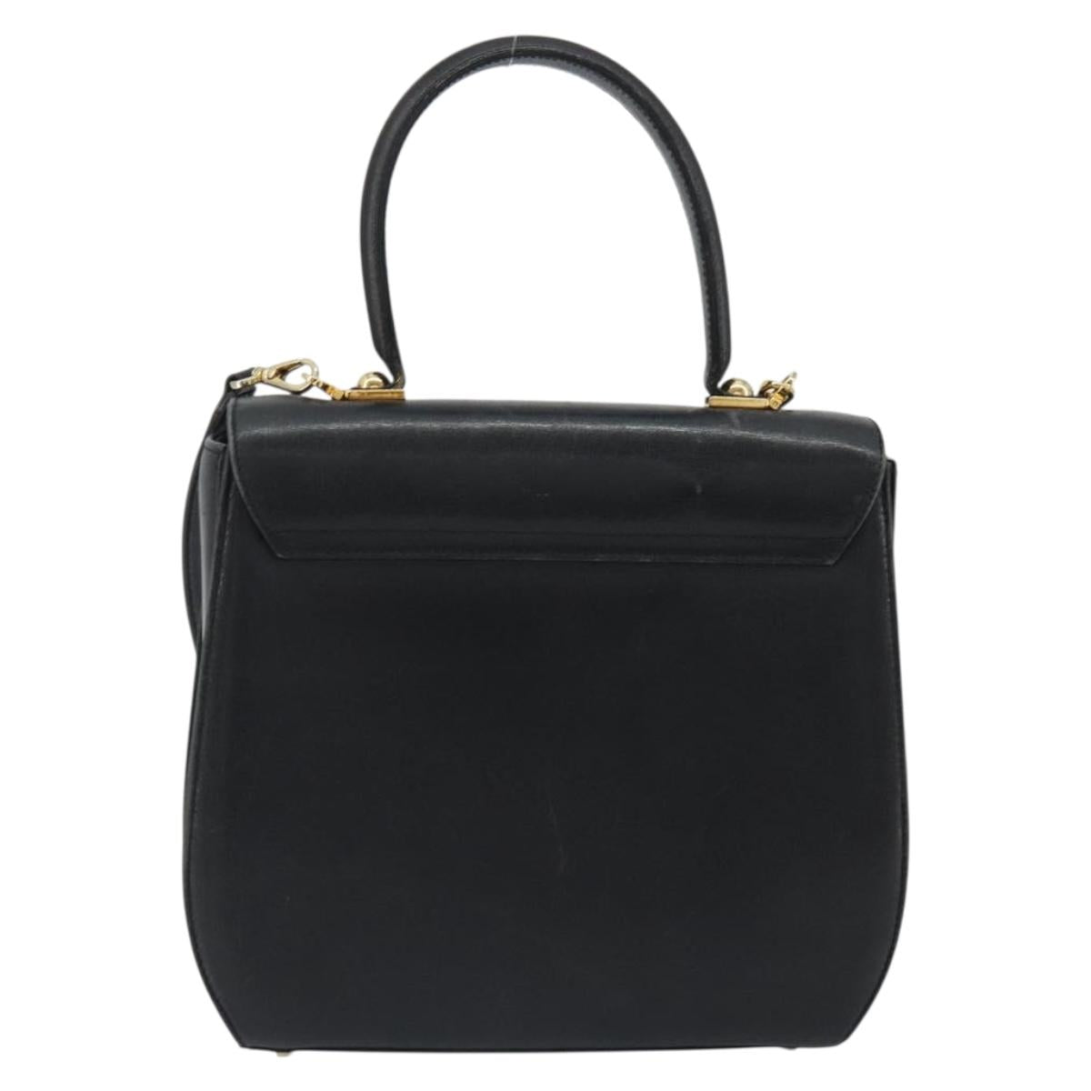 Salvatore Ferragamo Gancini Hand Bag Leather 2way Black Gold Tone Auth 192915