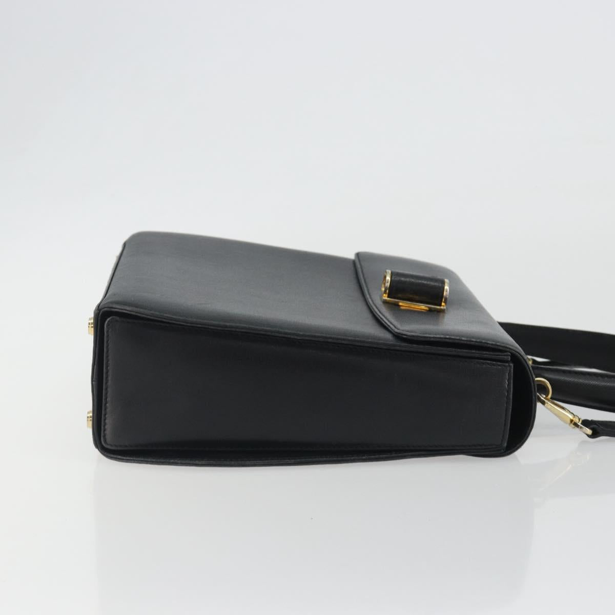 Salvatore Ferragamo Gancini Hand Bag Leather 2way Black Gold Tone Auth 192915