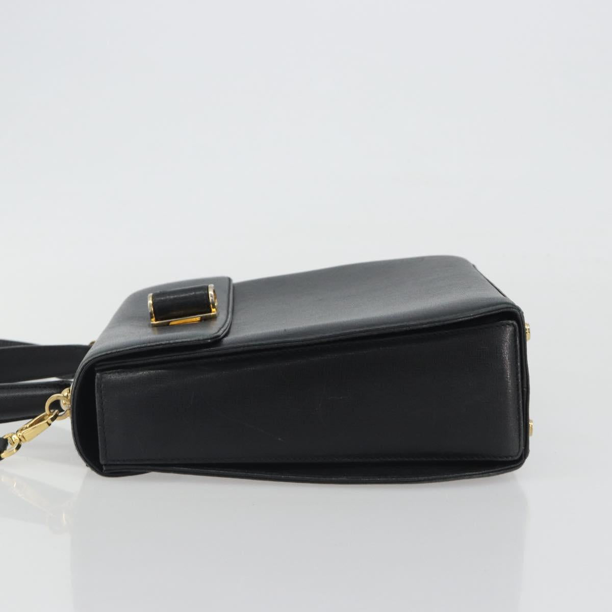 Salvatore Ferragamo Gancini Hand Bag Leather 2way Black Gold Tone Auth 192915
