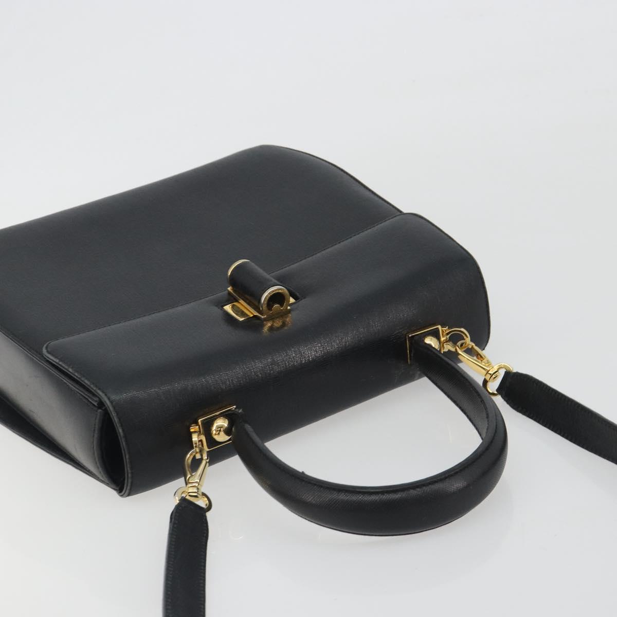 Salvatore Ferragamo Gancini Hand Bag Leather 2way Black Gold Tone Auth 192915