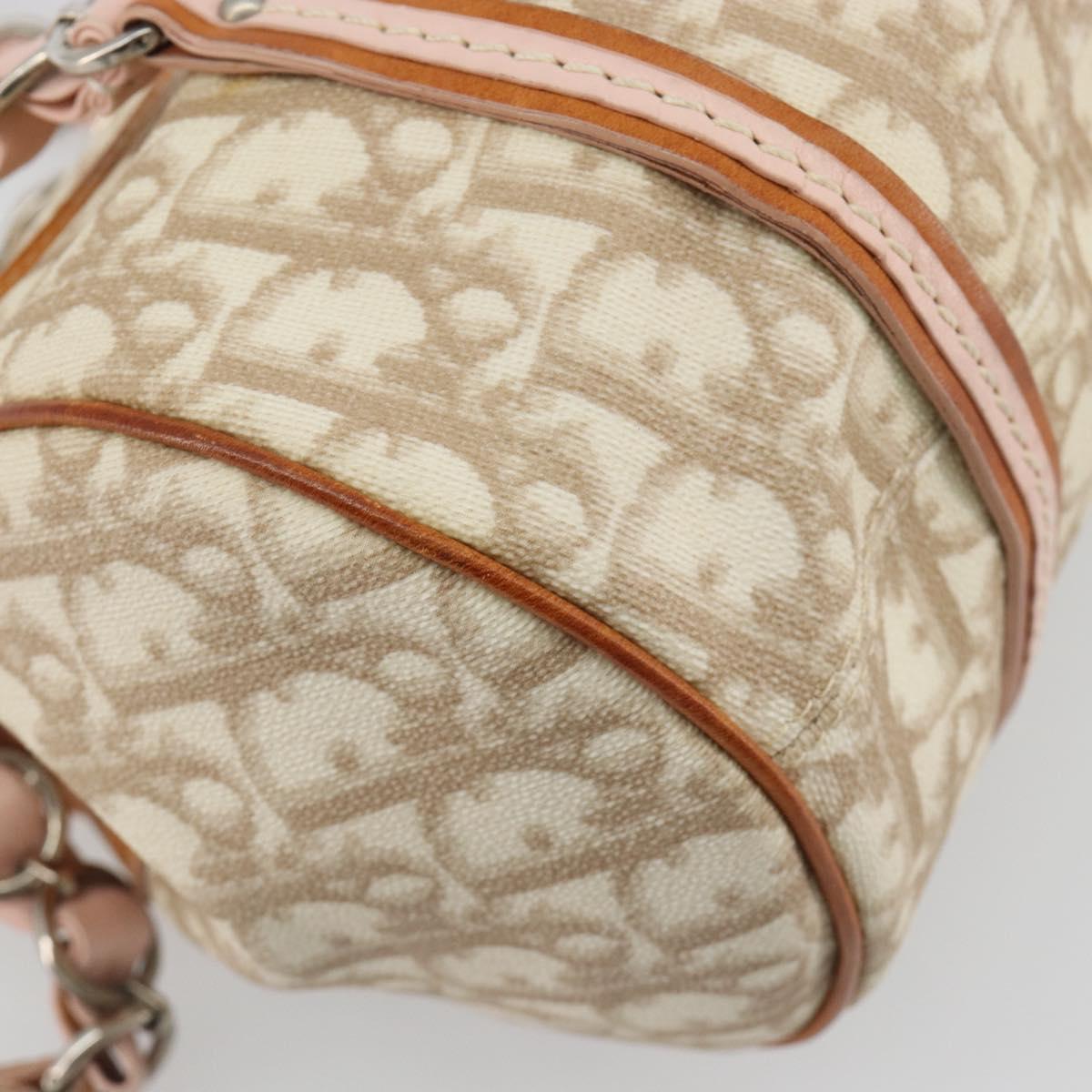 Christian Dior Trotter Canvas Romantic Chain Bag PVC Beige Silver Auth 192923SAM