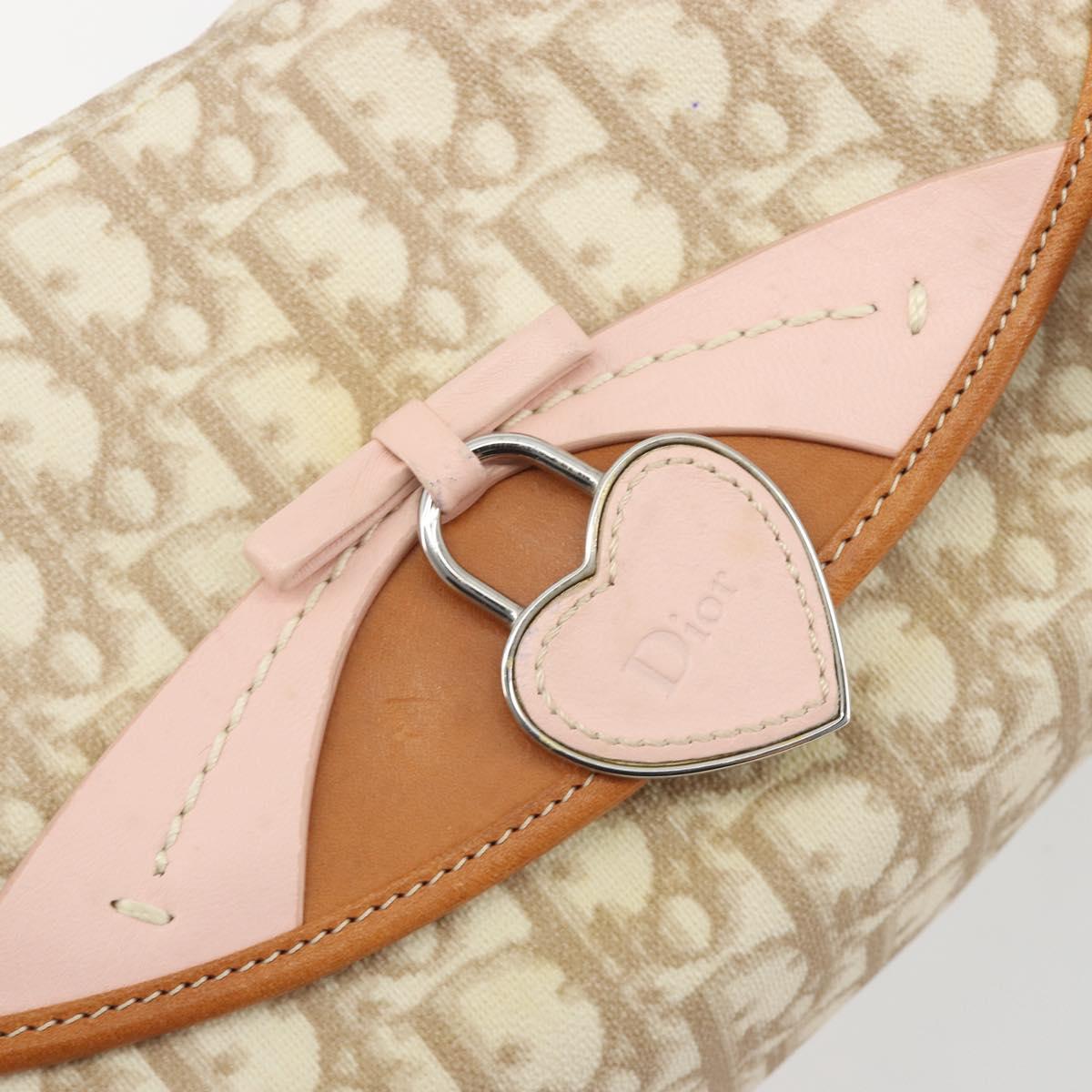 Christian Dior Trotter Canvas Romantic Chain Bag PVC Beige Silver Auth 192923SAM