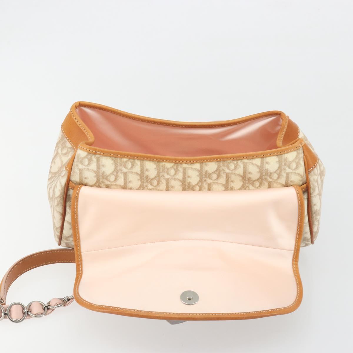 Christian Dior Trotter Canvas Romantic Chain Bag PVC Beige Silver Auth 192923SAM