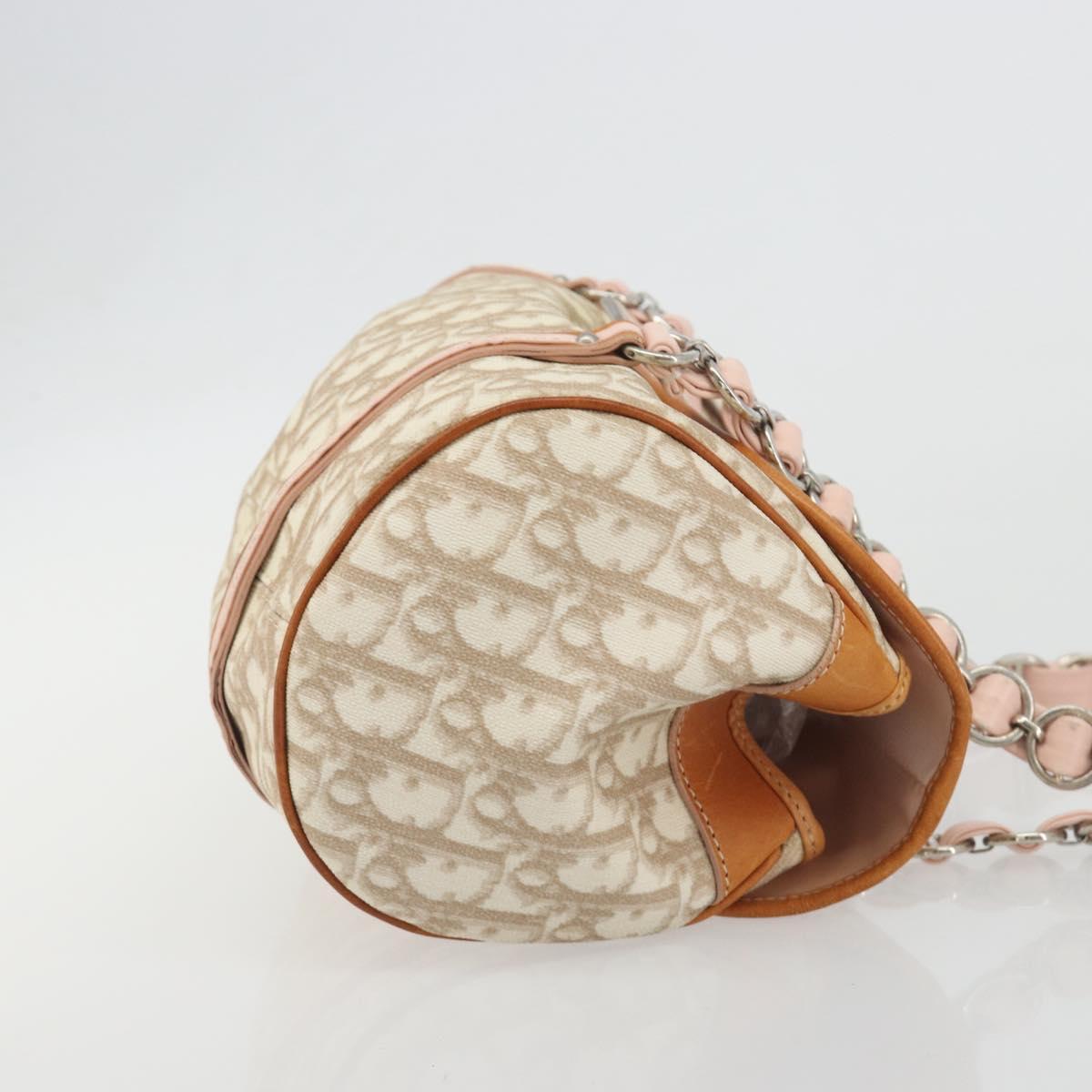 Christian Dior Trotter Canvas Romantic Chain Bag PVC Beige Silver Auth 192923SAM