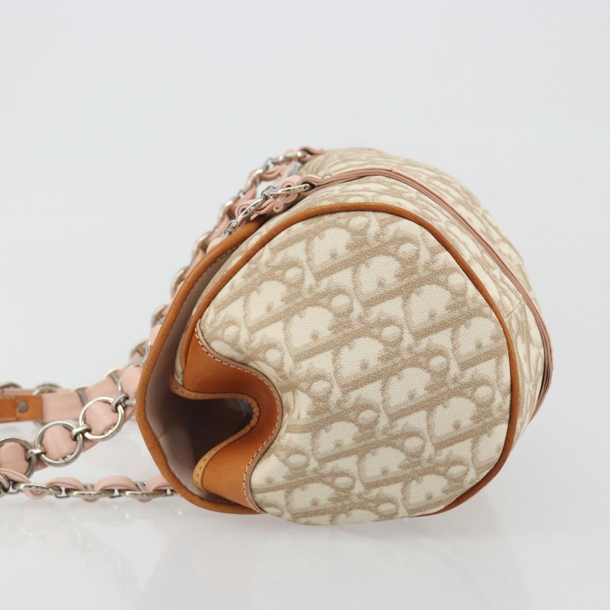 Christian Dior Trotter Canvas Romantic Chain Bag PVC Beige Silver Auth 192923SAM