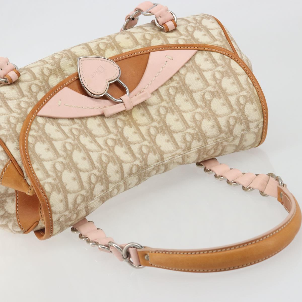 Christian Dior Trotter Canvas Romantic Chain Bag PVC Beige Silver Auth 192923SAM