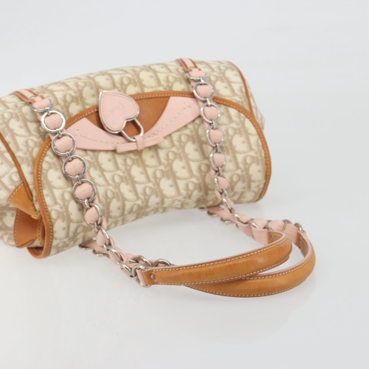Christian Dior Trotter Canvas Romantic Chain Bag PVC Beige Silver Auth 192923SAM