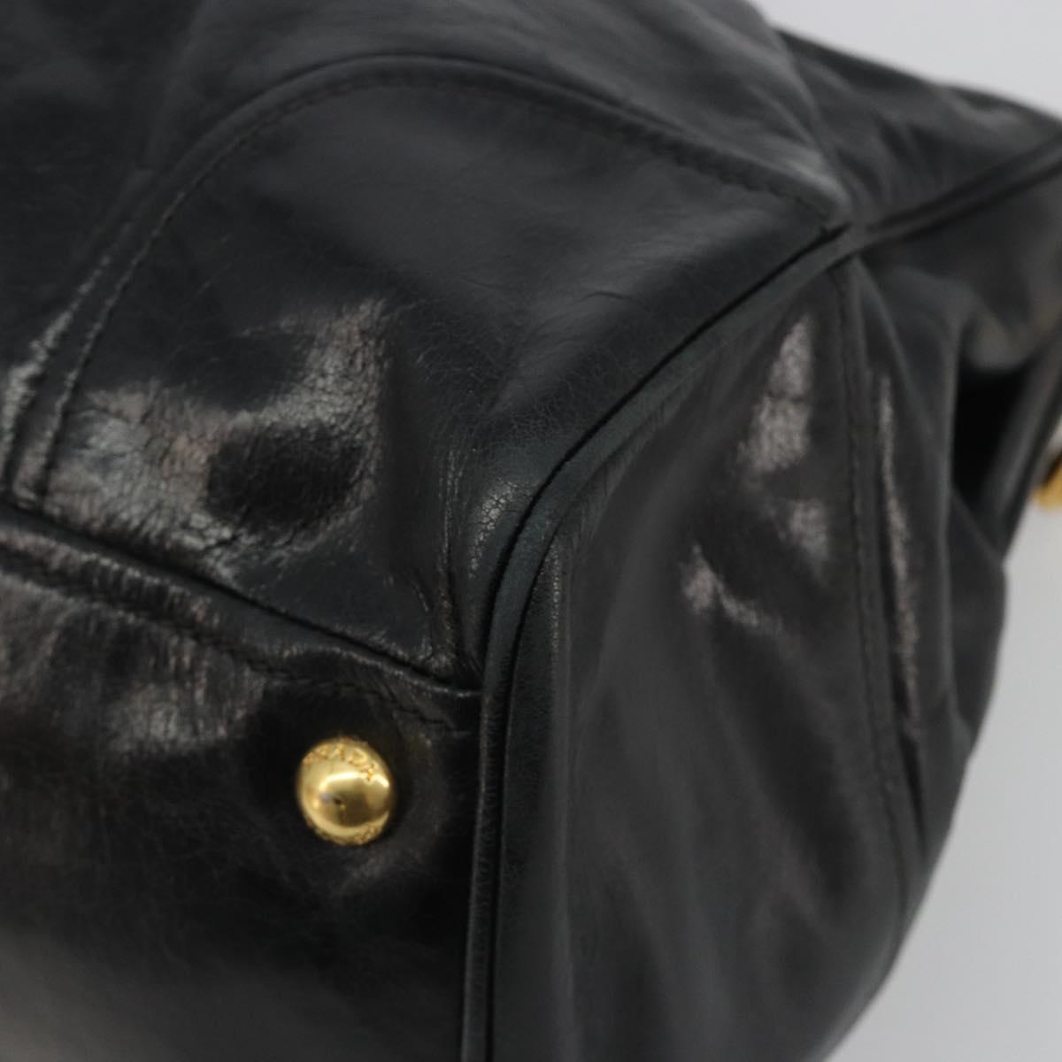 PRADA Hand Bag Leather 2way Black Gold Tone Auth 192927V