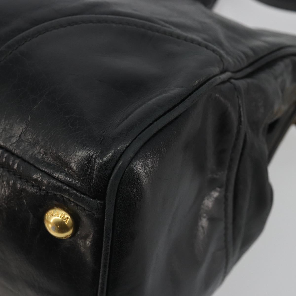 PRADA Hand Bag Leather 2way Black Gold Tone Auth 192927V