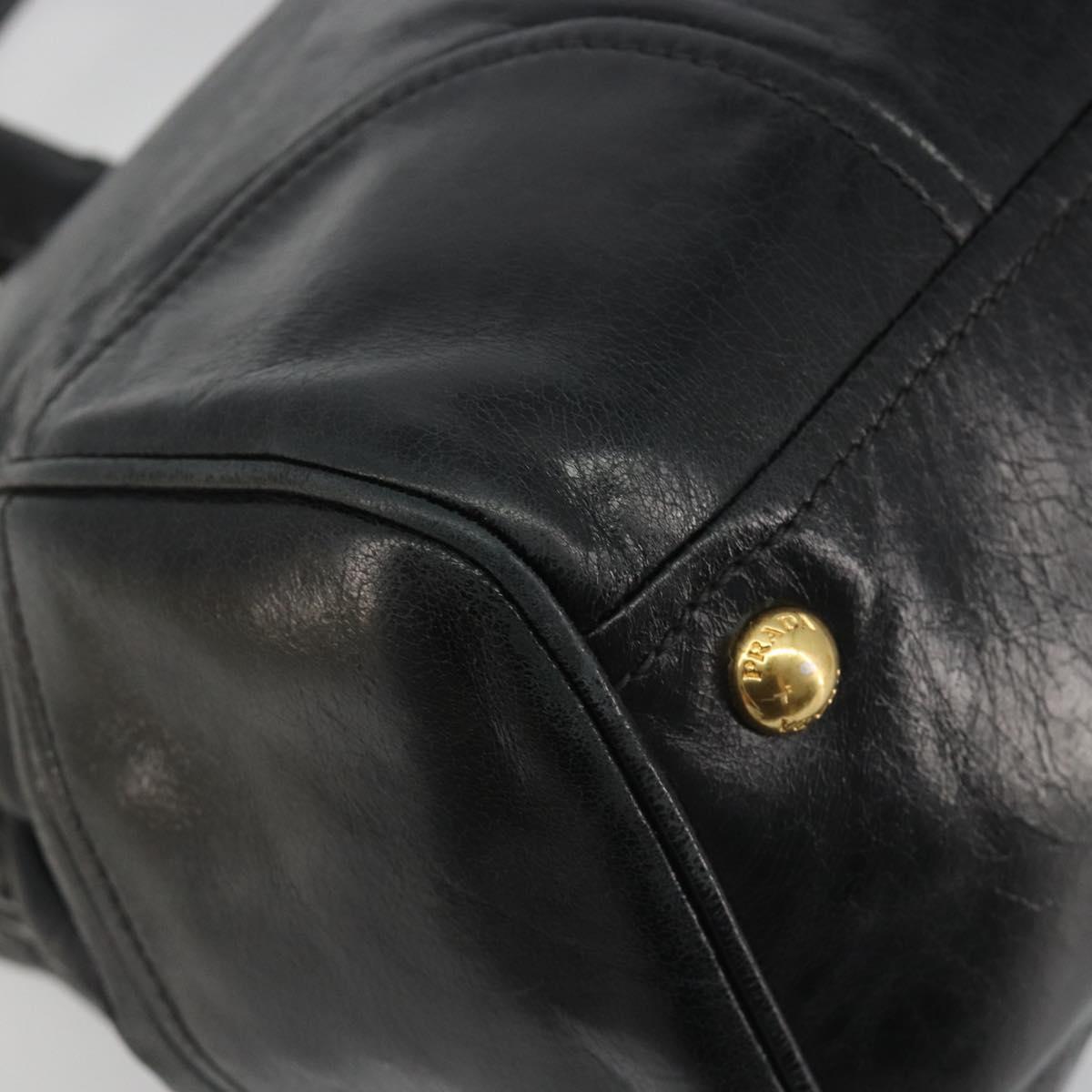 PRADA Hand Bag Leather 2way Black Gold Tone Auth 192927V