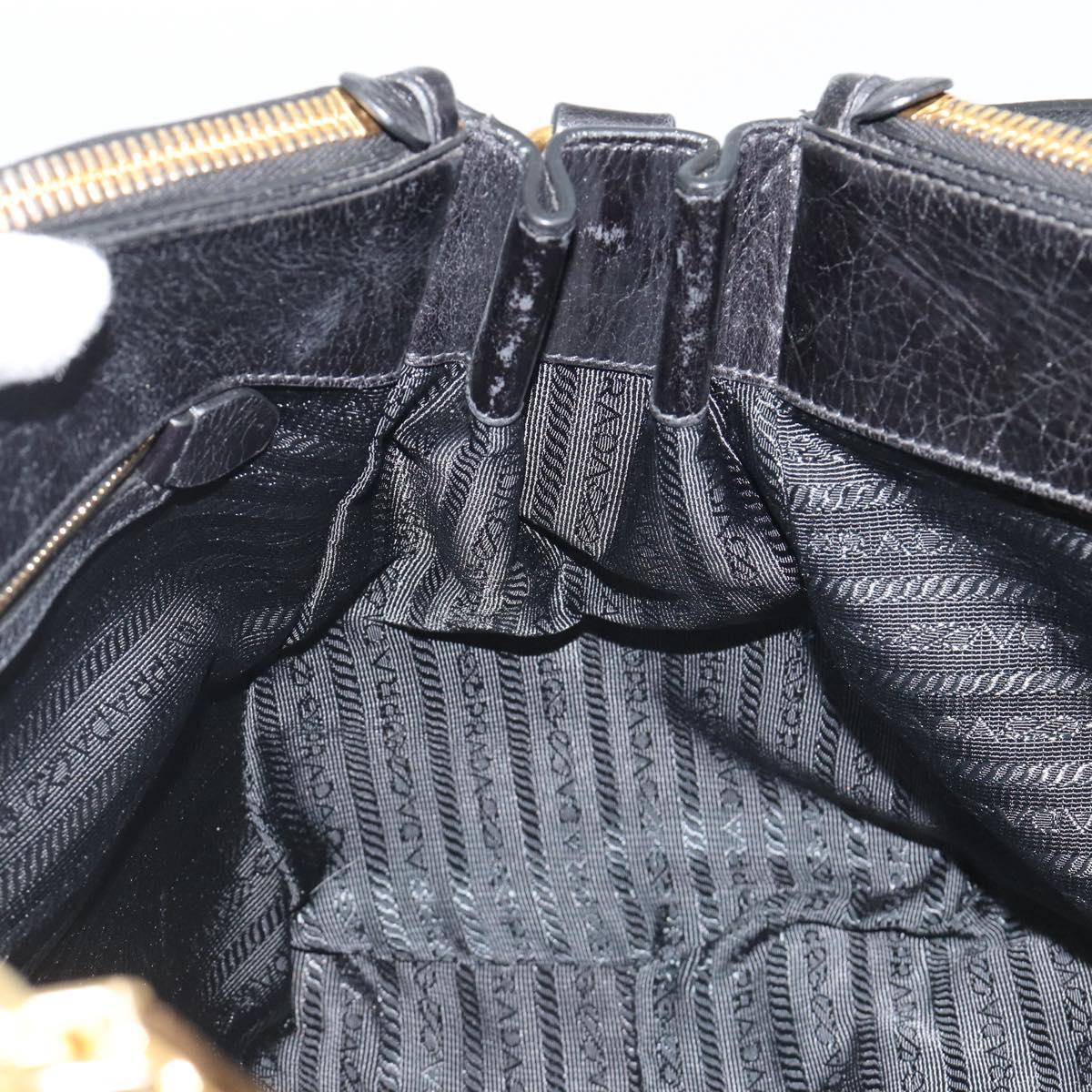 PRADA Hand Bag Leather 2way Black Gold Tone Auth 192927V