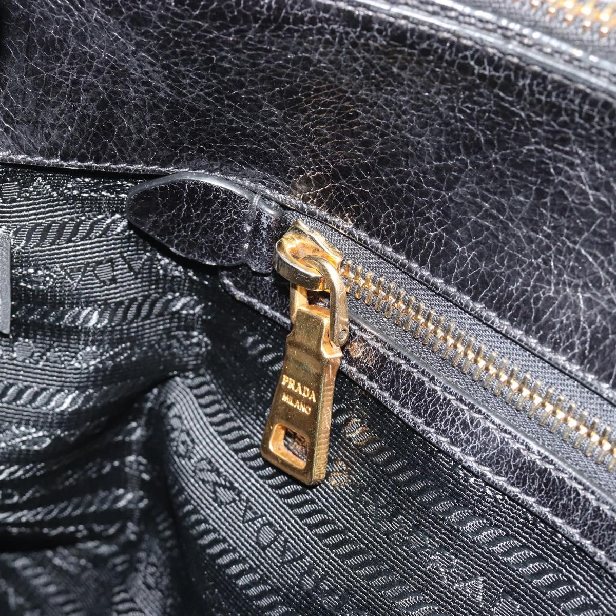 PRADA Hand Bag Leather 2way Black Gold Tone Auth 192927V